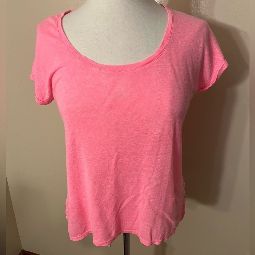 Lilly Pulitzer Pink/Coral 100% Linen T-Shirt Sz XS EUC